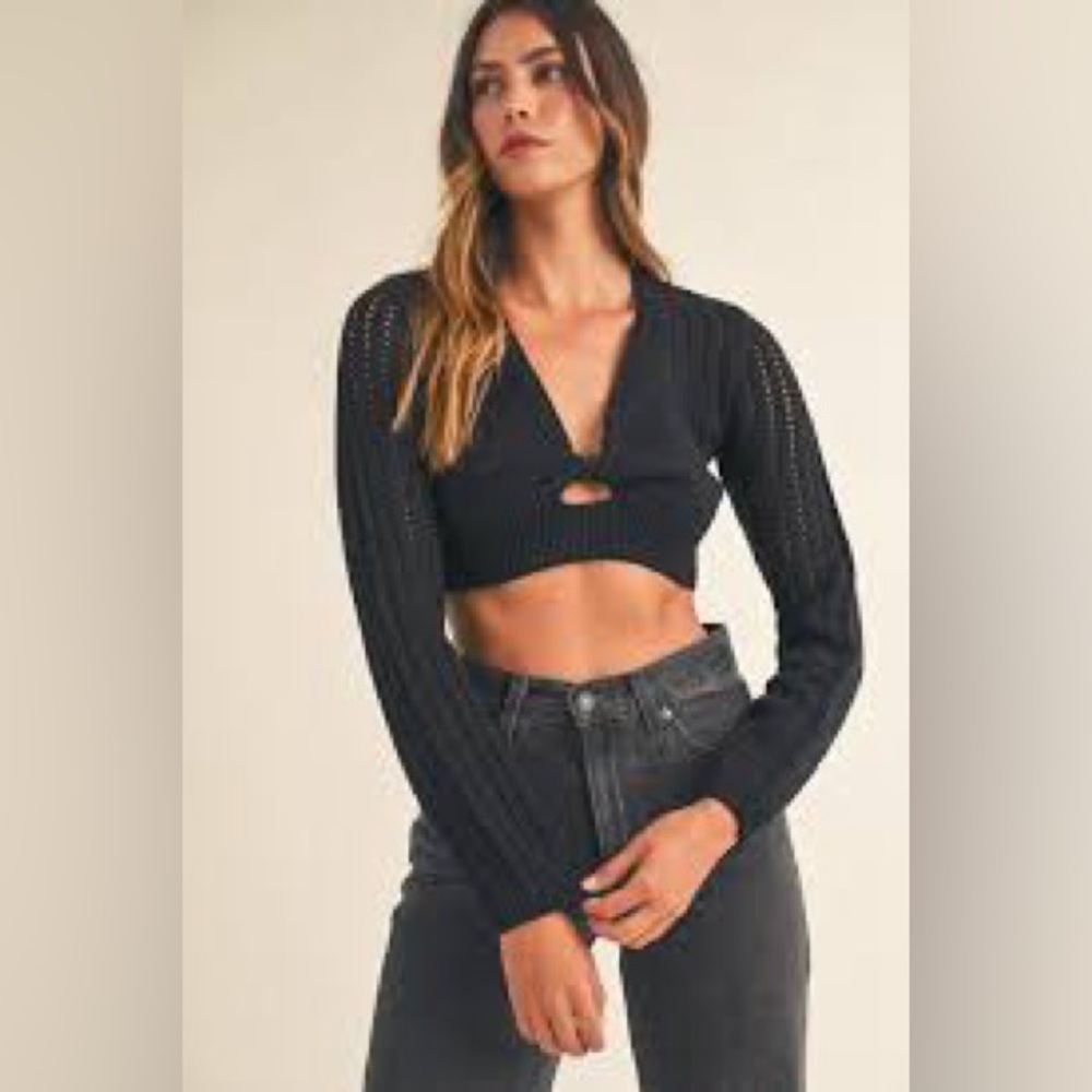 Mable Sidonie Knit Crop Top‎ Black Boutique Anthropologie  Small